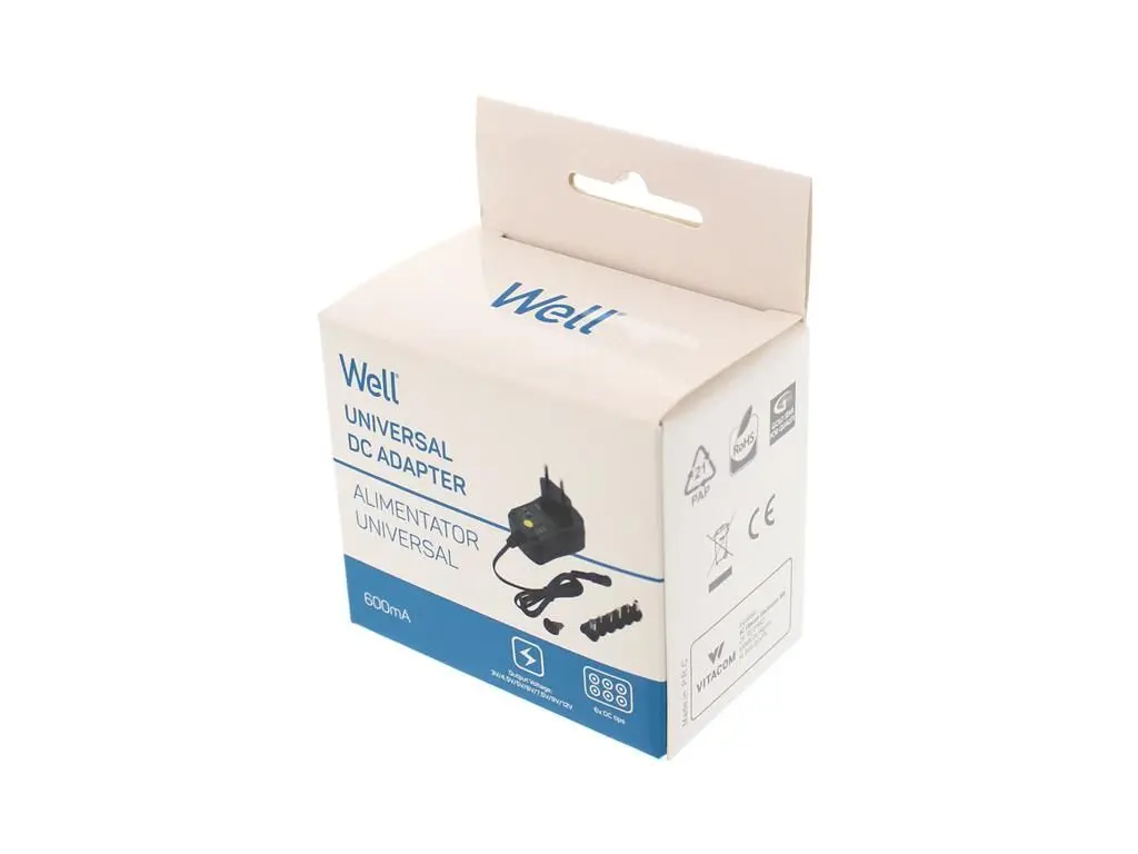 Alimentator universal in comutatie Well 600mA 3V /4.5V /5V /6V /7.5V /9V /12V +6 mufe PSUP-SMP-600MA/6T/2-WL