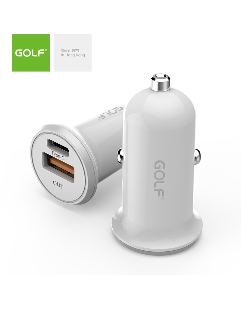 Alimentator incarcator auto 12-24V la 1x USB QC +1x 3A FastCharge USB Type C PD alb GF-C7 Golf