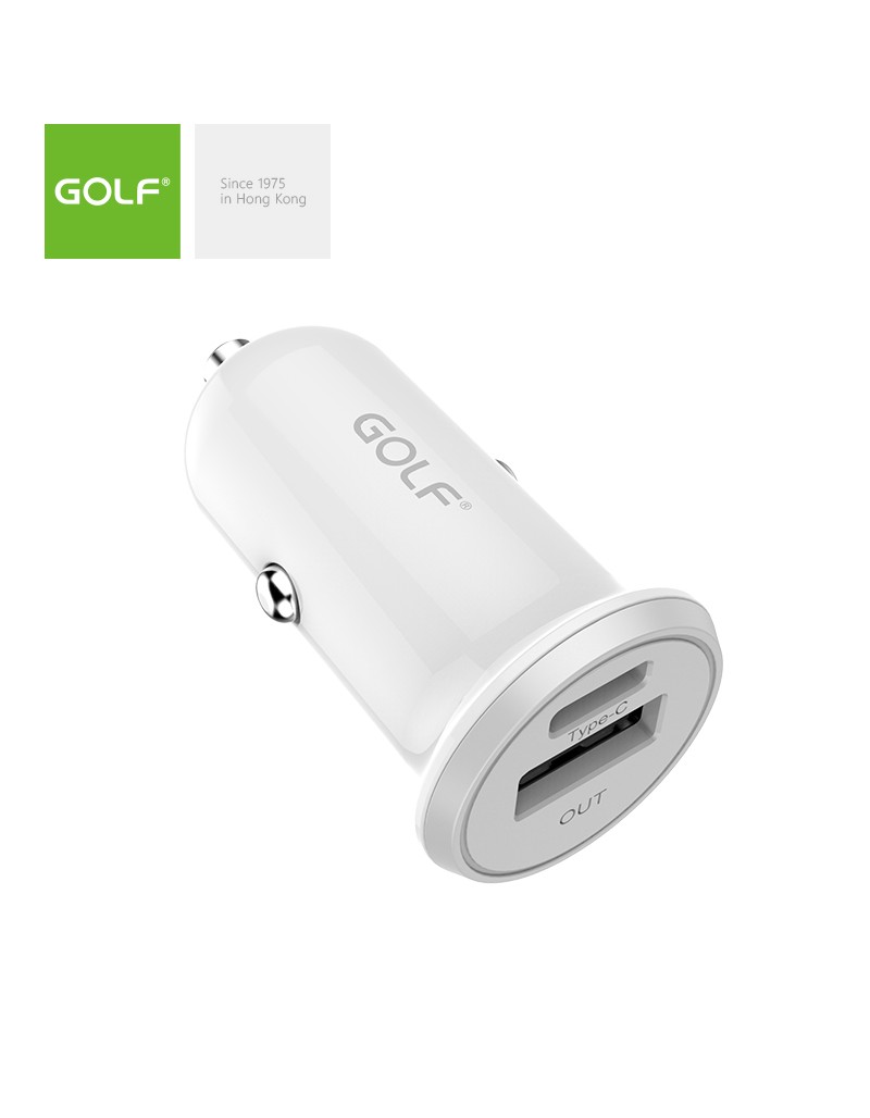 Alimentator incarcator auto 12-24V la 1x USB QC +1x 3A FastCharge USB Type C PD alb GF-C7 Golf