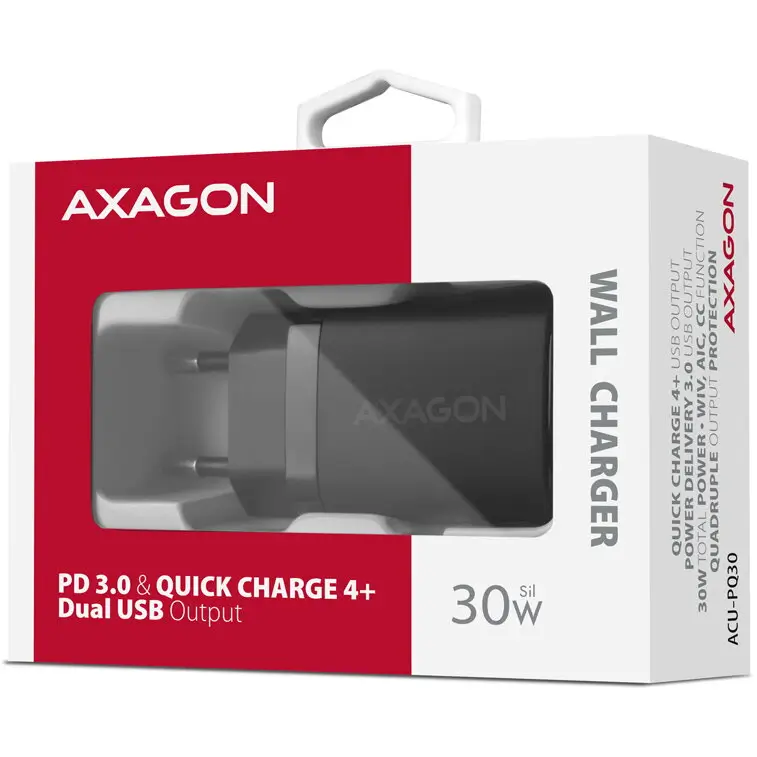 Incarcator retea AXAGON PD 3.0 QC4 + 1x USB-C 1x USB-A 30W negru ACU-PQ30